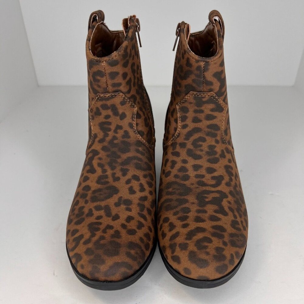 True Craft Womens Winnie Brown Leopard Print Nubuck Side Zip Size 7M Ankle Boots - Picture 3 of 10